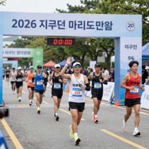 2026 지구런 마라톤 여의도공원 출발선과 많은 러너들의 모습