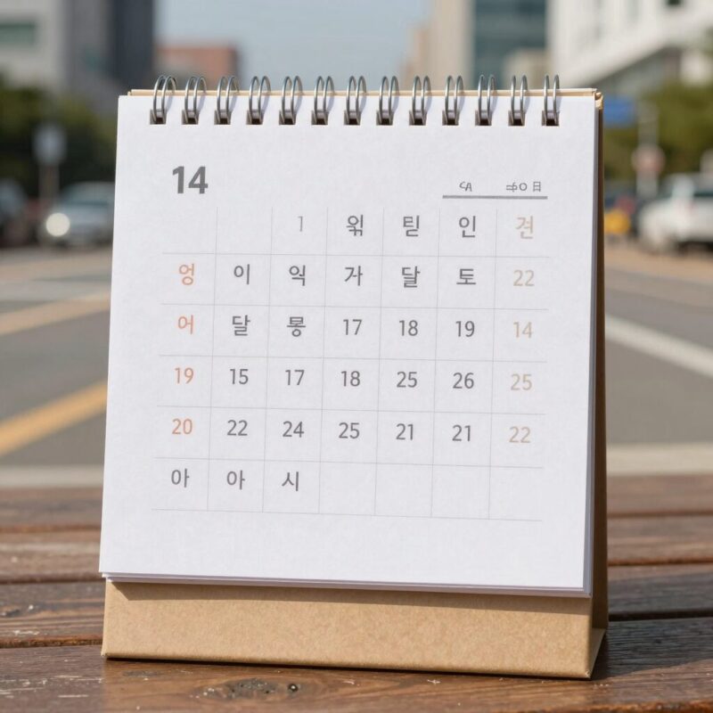 테이블 위에 놓인 영어 책과 노트, 달력에 7월 표시가 강조된 이미지