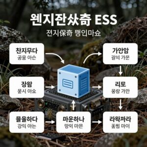 에너지저장시스템 ESS 개념도로 전기 저장 후 공급하는 과정을 시각화한 이미지