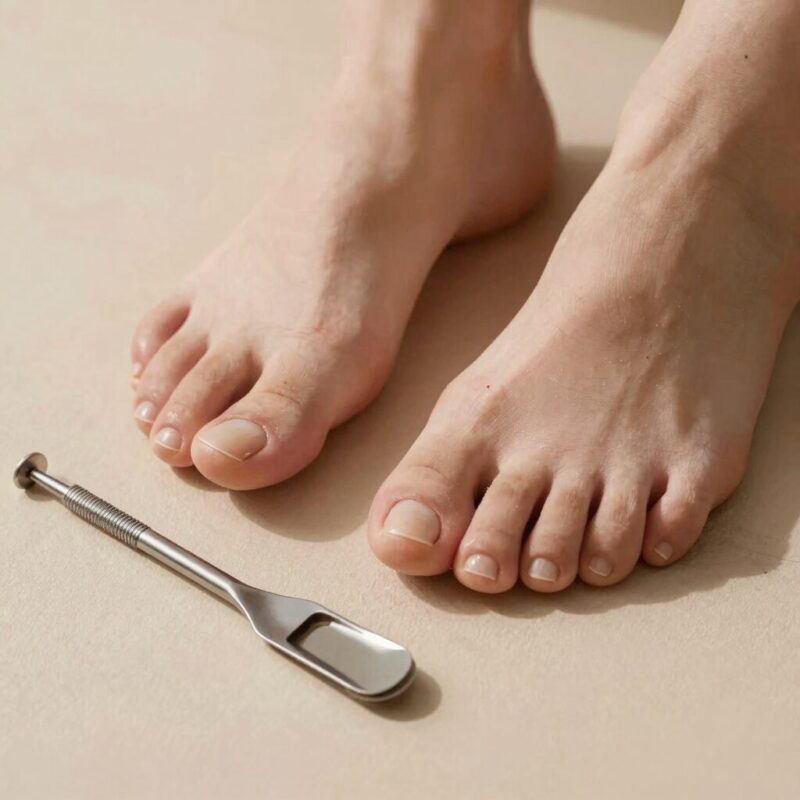 깔끔하게 관리된 발톱과 큐티클 정리 도구
