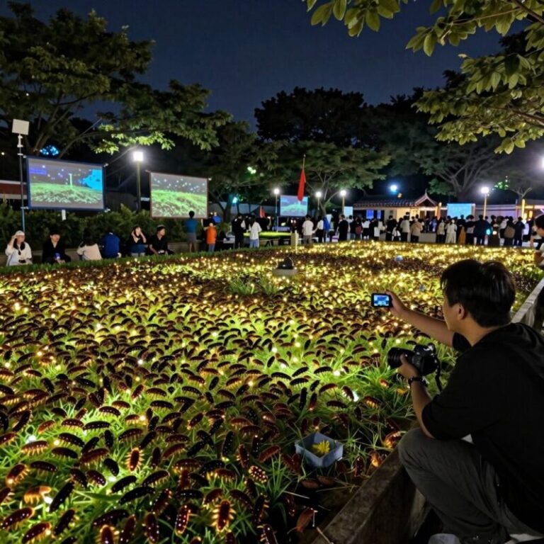반딧불축제에서 반딧불이 반짝이는 야경