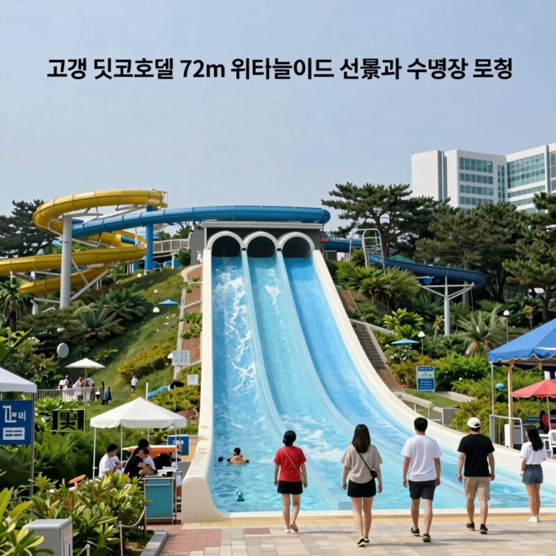 괌 닛코호텔 72m 워터슬라이드 전경과 수영장 모습