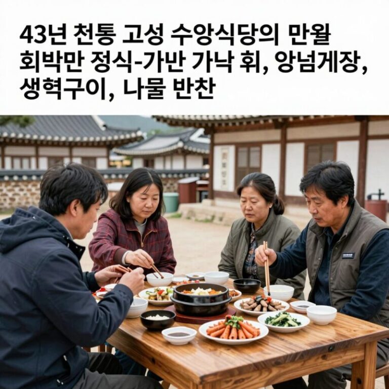 43년 전통 고성 수양식당의 만원 회백반 정식-쟁반 가득 회, 양념게장, 생선구이, 나물 반찬