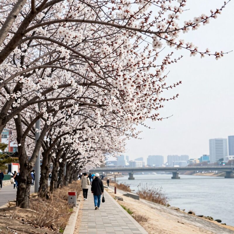 용답역 하동매실거리 봄철 매화 만개 모습 홍매화와 백매화 어우러진 청계천변 풍경