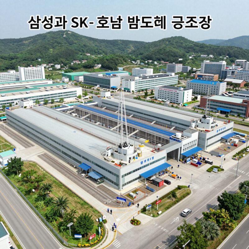 삼성과 SK의 호남 반도체 공장 조감도. 광주 지역 대규모 팹과 인프라 구축 모습