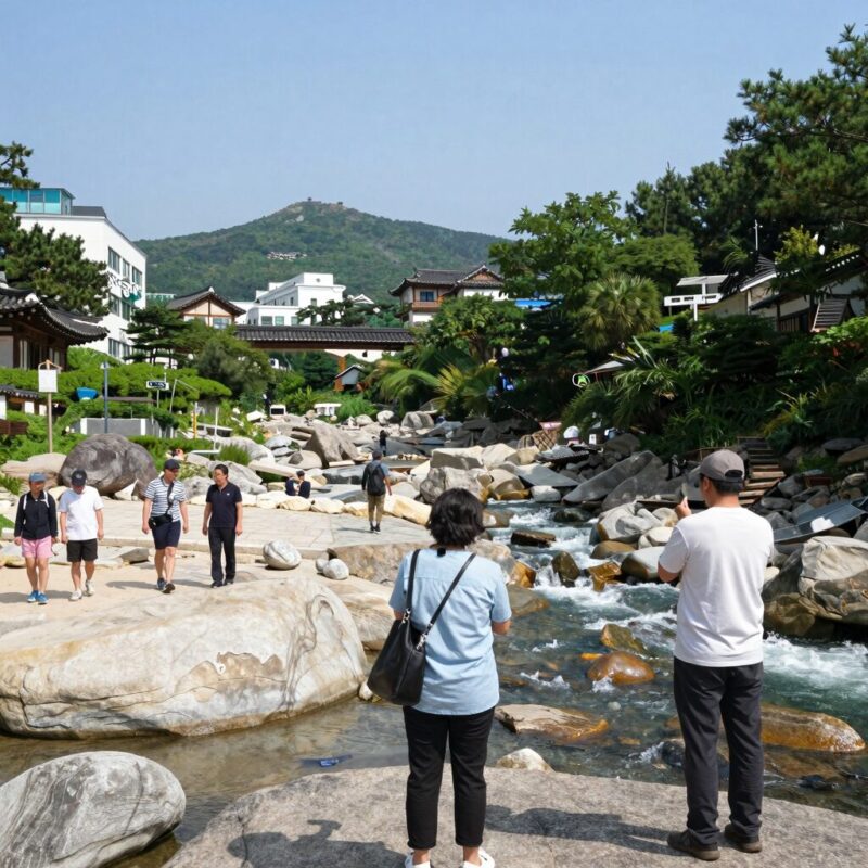 화양계곡펜션 전경과 계곡 모습