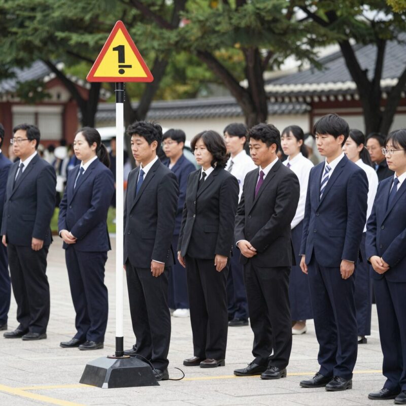 현충일 오전 10시 사이렌이 울리는 경보기와 함께 추모하는 시민들의 모습