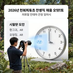 2026년 현대자동차 생산직 채용 모집 요약표와 시계 이미지