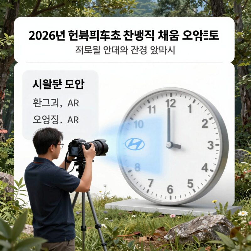 2026년 현대자동차 생산직 채용 모집 요약표와 시계 이미지