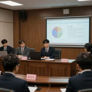 JTBC 뉴스룸 내부 모습, 법정관리 위기를 상징하는 긴장된 분위기