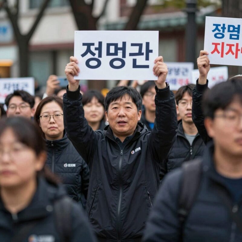 정명근 시장 지지자들이 함께 응원하는 모습