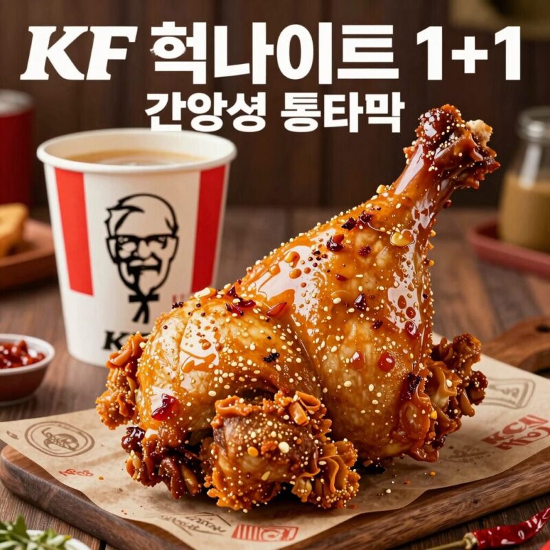 KFC 치킨나이트 시간 가격 정보 1 KFC 치킨나이트 1+1 행사 메뉴 사진 핫크리스피와 갓양념 통다리 포장 모습