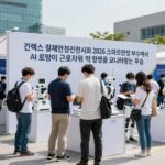 2026 국제안전보건전시회 트렌드와 관람 공략 킨텍스 국제안전보건전시회 2026 스마트안전 부스에서 AI 로봇이 근로자 위험 행동을 모니터링하는 모습