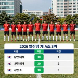 2026 월드컵 A조 3위를 기록한 대한민국 대표팀의 조별리그 성적과 다른 조 3위 팀들과의 비교를 나타낸 그래픽