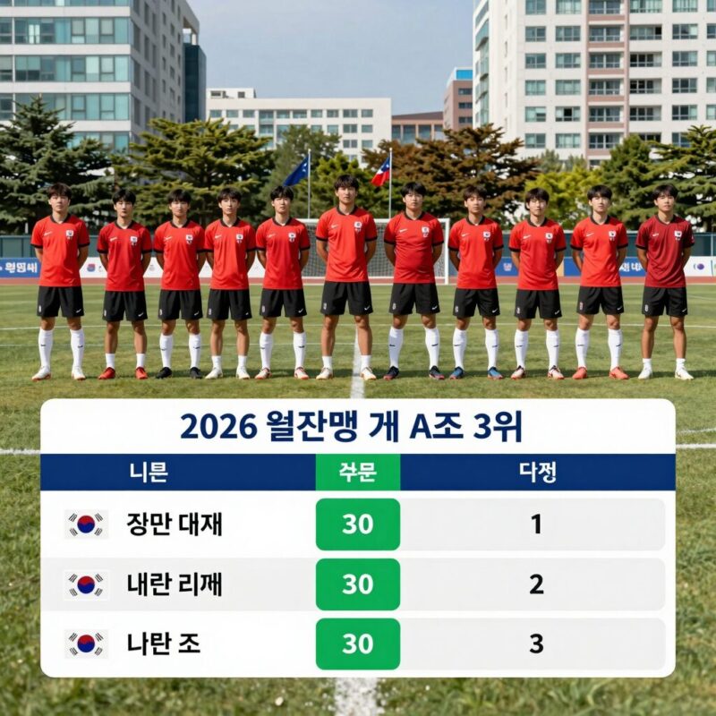 2026 월드컵 A조 3위를 기록한 대한민국 대표팀의 조별리그 성적과 다른 조 3위 팀들과의 비교를 나타낸 그래픽