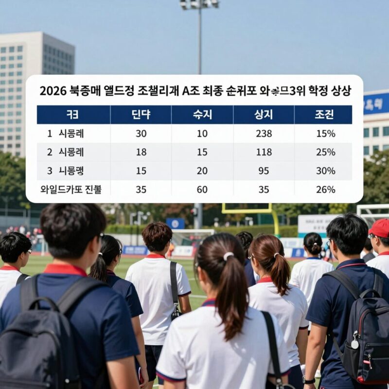2026 북중미 월드컵 조별리그 A조 최종 순위표와 한국의 3위 확정 상황, 와일드카드 진출 조건을 설명하는 이미지