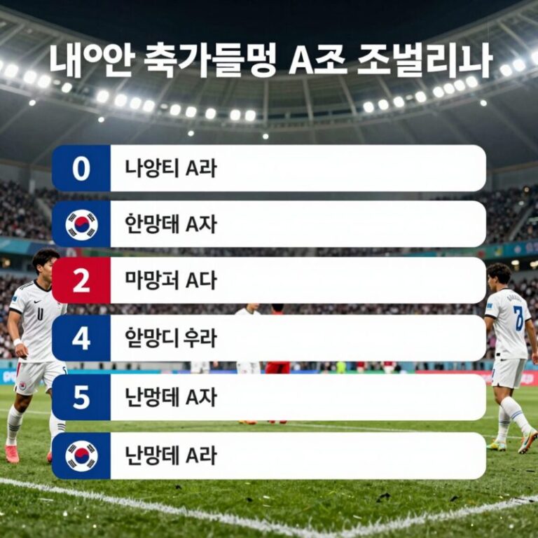 대한민국 축구 국가대표팀 A조 조별리그 일정 요약 이미지