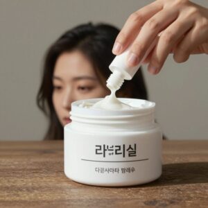 라미실 크림을 발에 바르는 모습