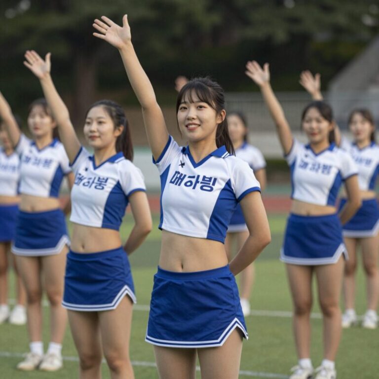 이주은이 대만 푸본 가디언스 유니폼을 입고 응원하는 모습. K-치어리더의 글로벌 진출을 상징하는 사진.
