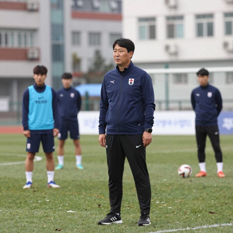 이임생 대한축구협회 기술위원장이 축구장에서 훈련을 지켜보는 모습