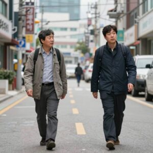 이상윤과 법륜스님이 인도 거리를 걷는 모습