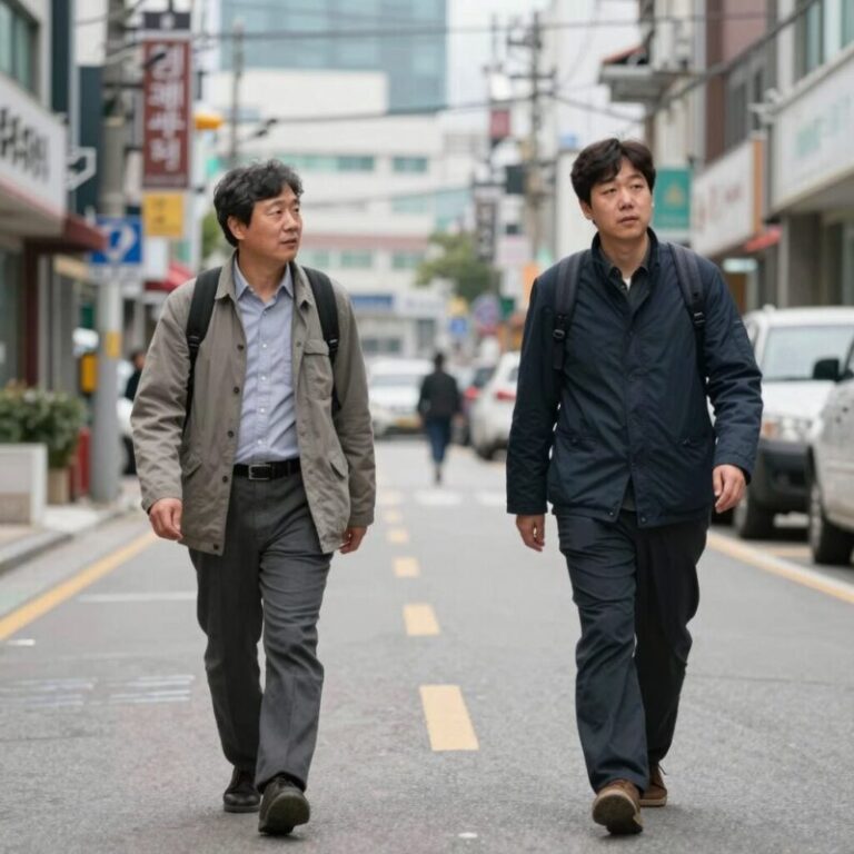 이상윤과 법륜스님이 인도 거리를 걷는 모습