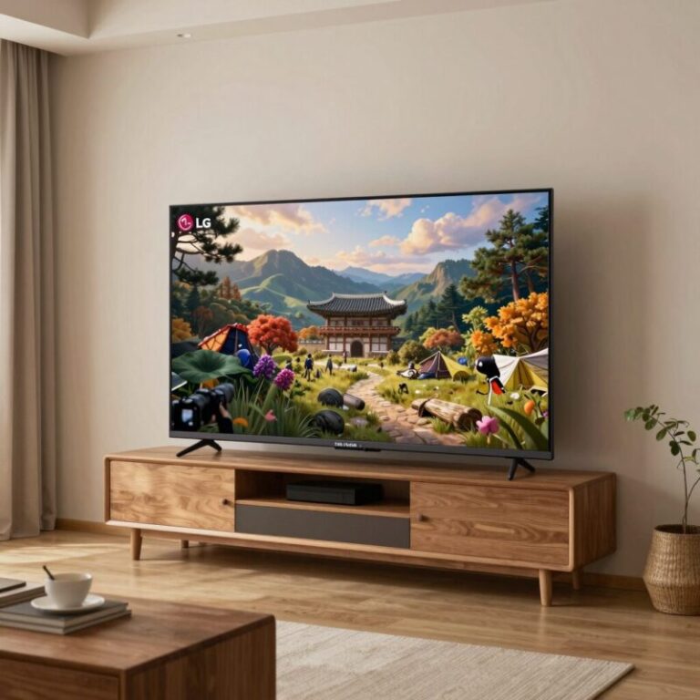 LG 스탠바이미 2 Max 32인치 4K 화면이 거실에서 사용되는 모습