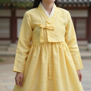 직접 제작한 노란색 리넨 원피스 완성 사진