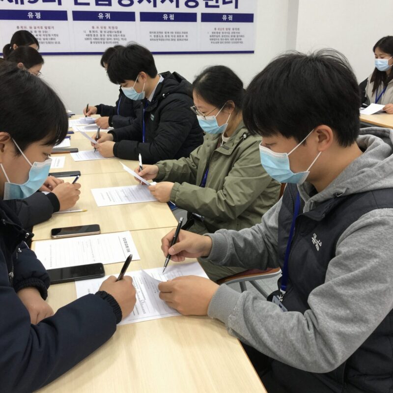 제9회 전국동시지방선거 투표소에서 유권자들이 기표하는 모습