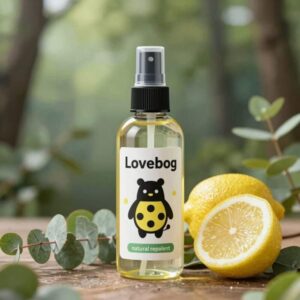 Lovebug natural repellent spray made with eucalyptus and lemon oil