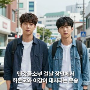 맨끝줄소년 결말 장면에서 허문오와 이강이 대치하는 모습