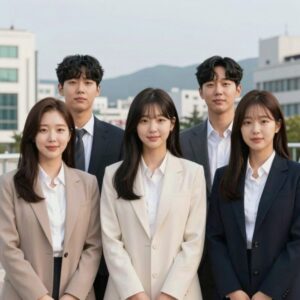합숙맞선2 첫방송 출연진 단체 사진으로 권예찬 이인권 강신우 문성모 김동영 여성 출연자 5명이 함께 찍은 모습