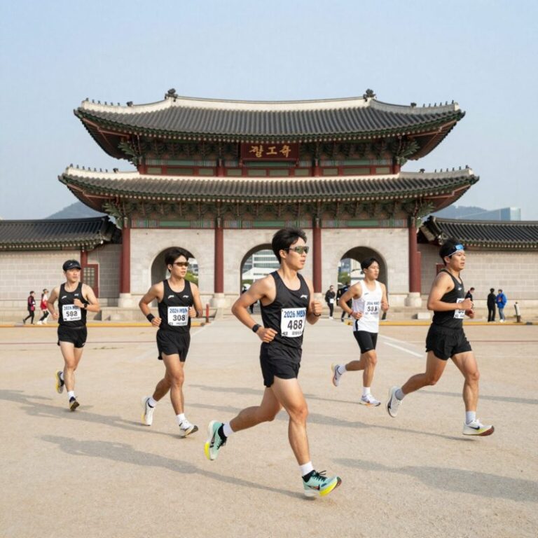 2026 MBN 서울마라톤 공식 포스터. 광화문과 잠실을 배경으로 달리는 러너 모습