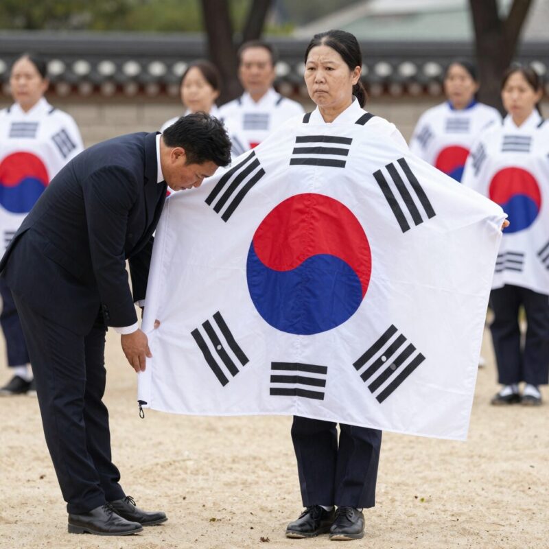 현충일 태극기 게양 모습과 추모 분위기