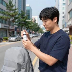 메노킨 제품 패키지와 함께 일하는 30대 남성의 모습