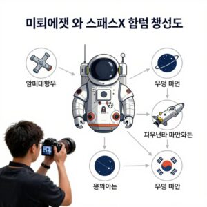 미래에셋과 스페이스X 협력 개념도, 투자 구조와 우주 비전을 표현한 일러스트