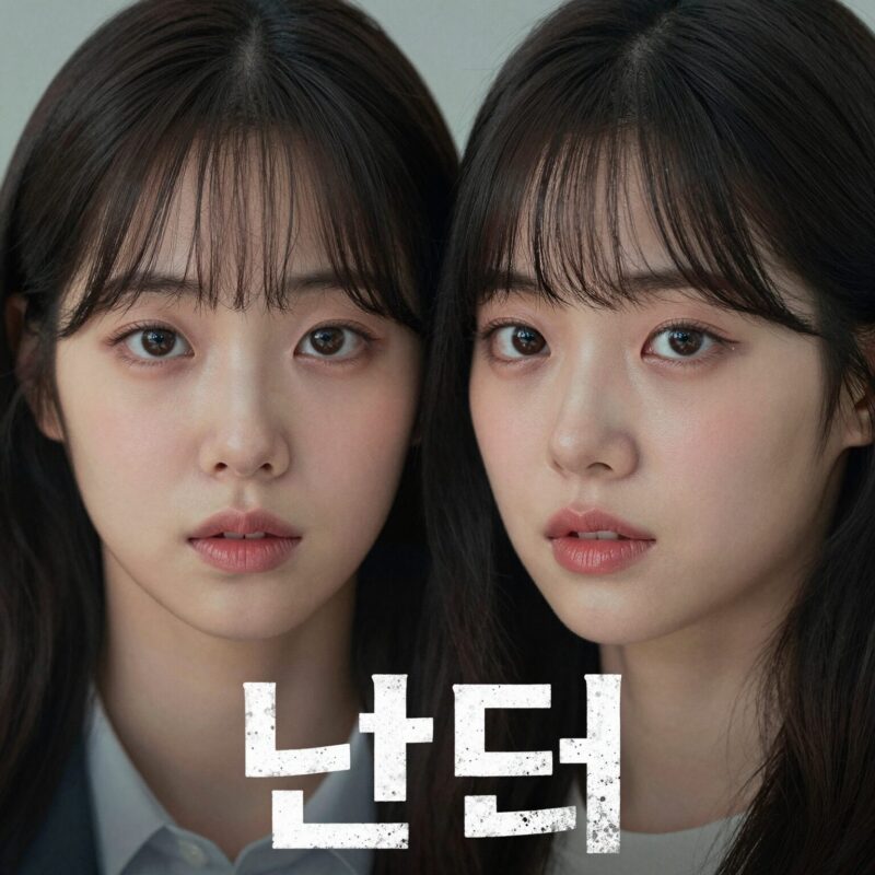 영화 눈동자 메인 포스터에서 신민아가 쌍둥이 자매 역할을 연기하는 모습