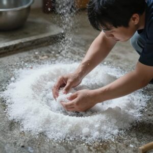 오이 쓴맛 제거를 위해 소금에 절이는 모습