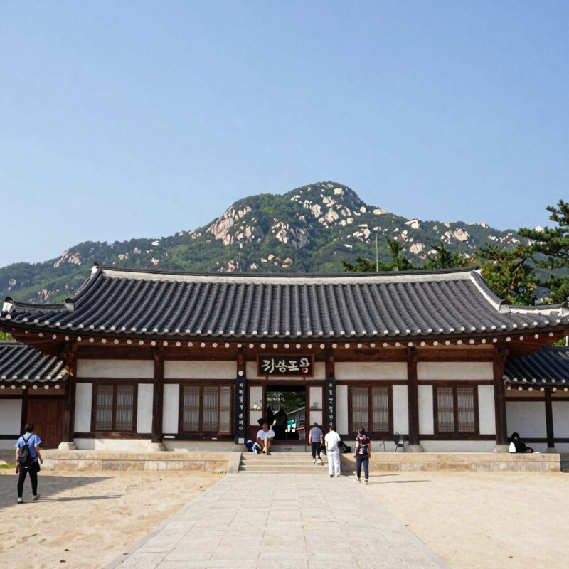지리산 파파스펜션 외관 전경 건물과 산 풍경