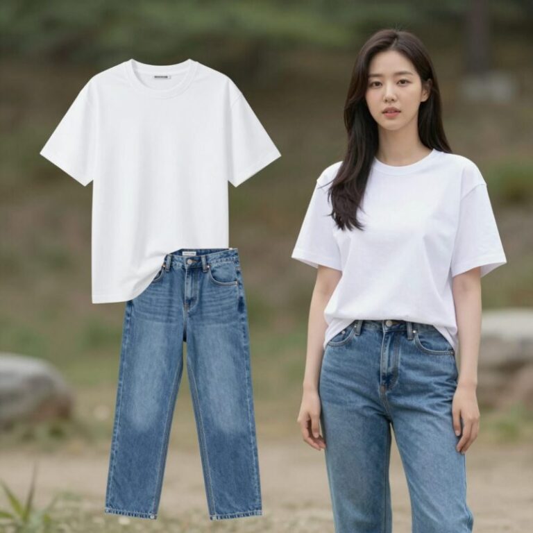 박경혜가 나혼자산다 650회에서 착용한 다양한 패션 아이템들 중 하나인 화이트 반팔티와 청바지 코디