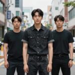 박규영 레전드 코디 블랙 슬리브리스 데님 스타일