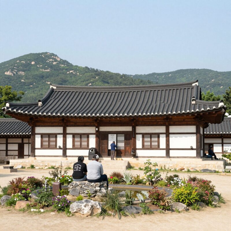 영월 스테이산골강남 외관과 정원 풍경