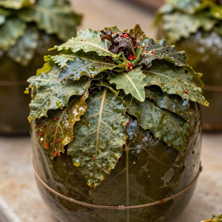 깻잎김치를 켜켜이 쌓아 보관하는 모습