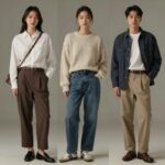 플리츠팬츠 코디 슬림 효과 플리츠 팬츠를 입고 다양한 상의와 신발을 매치한 코디 사진