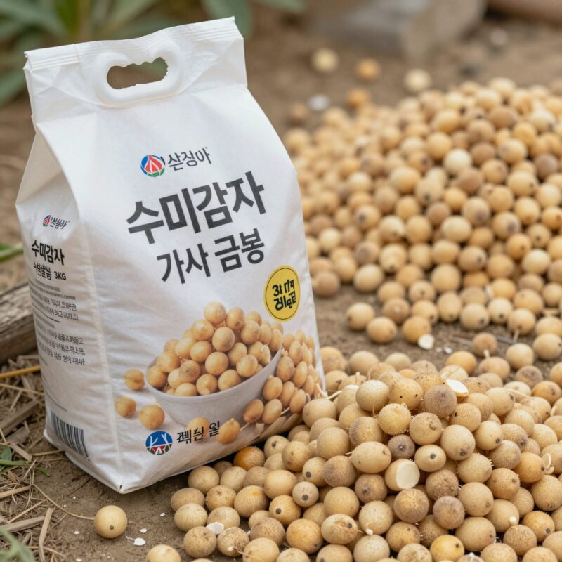 수미감자 가격 급등 이유와 대안 1 수미감자 가격 급등 상황을 보여주는 감자 사진. 온라인으로 구매한 수미감자 3kg 박스와 감자 알뿌리 모습.