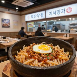 역전우동0410 산본점 내부와 세트 메뉴 사진, 가성비 혼밥 맛집 분위기