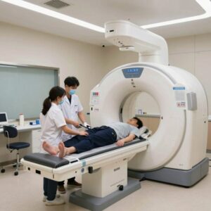 주안 아인척추 정형외과 진료실 내부 모습. 최신 MRI 장비와 전문 의료진이 환자 상담 중인 사진.