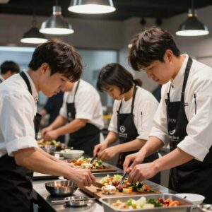 스트릿레스토랑 파이터 대회 현장에서 요리하는 참가자들의 모습
