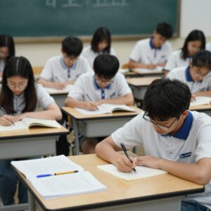 여름방학 기숙학원에서 집중해서 공부하는 학생들의 모습