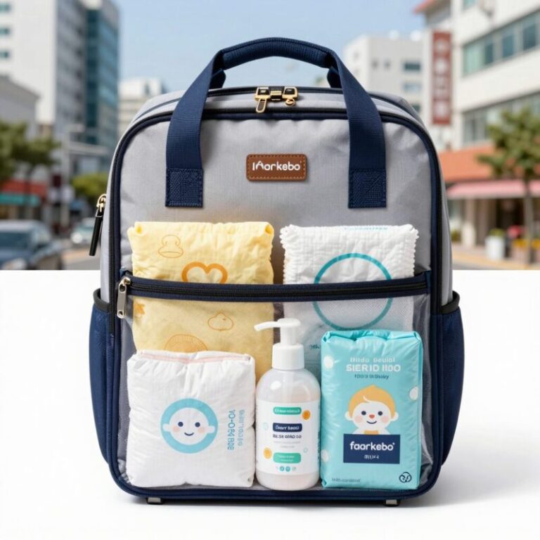여름 출산가방에 꼭 필요한 산모용 위생용품과 수유용품들이 정리된 모습